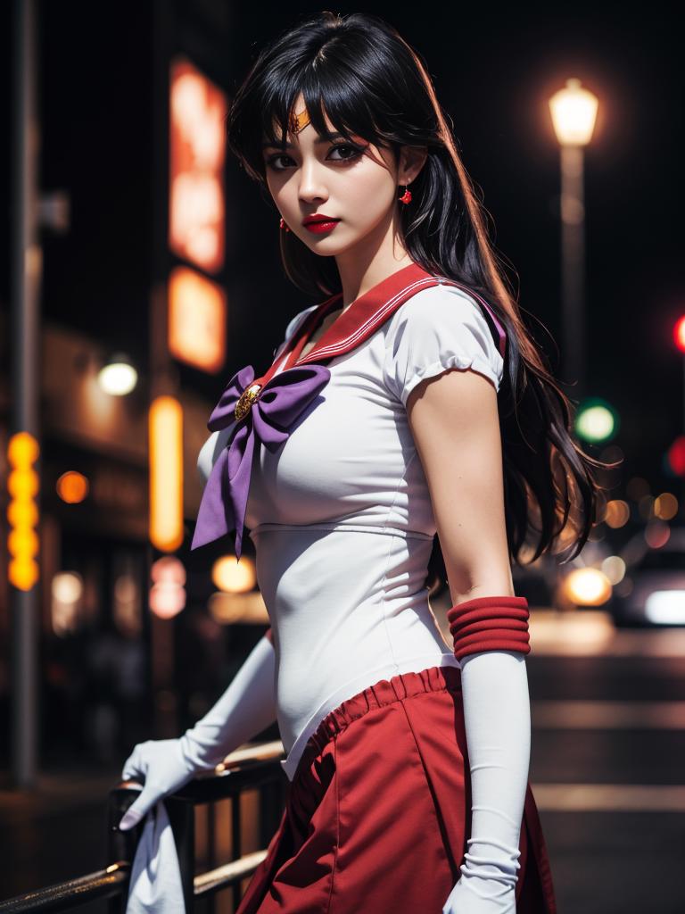 A woman in a white shirt and red skirt posing for a picture - SeaArt AI