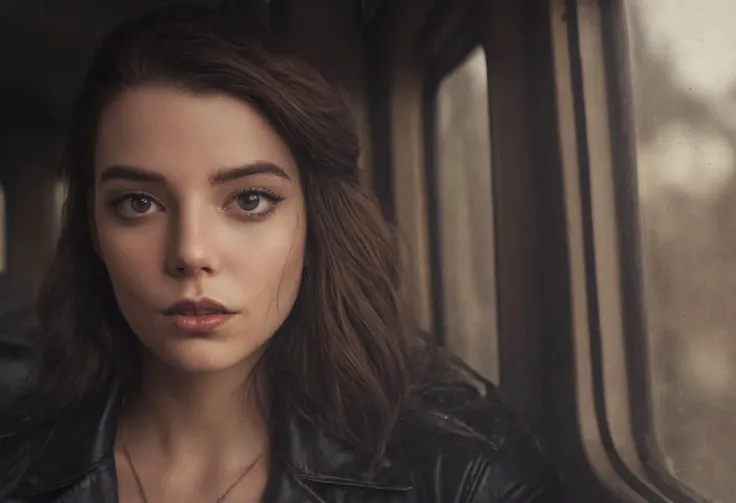 Close-up portrait of anya taylor joy, with shoulder-length, layered brunette hair, gazing intently out of a train window, wearing a dark leather jacket, with natural skin tones and a subtle makeup look, cinematic lighting with warm tones, film grain, sharp focus, 32k, (((masterpiece))) (((ultimate quality))), highest texture resolution, photorealistic, professional, over-the-shoulder perspective, reflective window pane, bokeh, exquisite beauty, dramatic setting, depth of field, in the style of Gregory Crewdson and Richard Avedon
big breasts, perfect big ass, perfect fit body, hdr,toned abs,detailed hair,nsfw,hourglass body shape,photo realistic,hyperdetailed, detailed skin, highly detailed, hyperrealism ,narrow waist, shiny skin,bold brown eyebrows, eyeliner, smokey eyeshadow, blush,detailed skin,detailed anatomy,detailed face and eyes, jewerly,detailed hair,
SK_CINEMATIC, <lora:add-detail-xl:1>, <lora:add_detail:1>, <lora:JuggerCineXL2:1>, <lora:anya_lora_sdxl_v1:1>