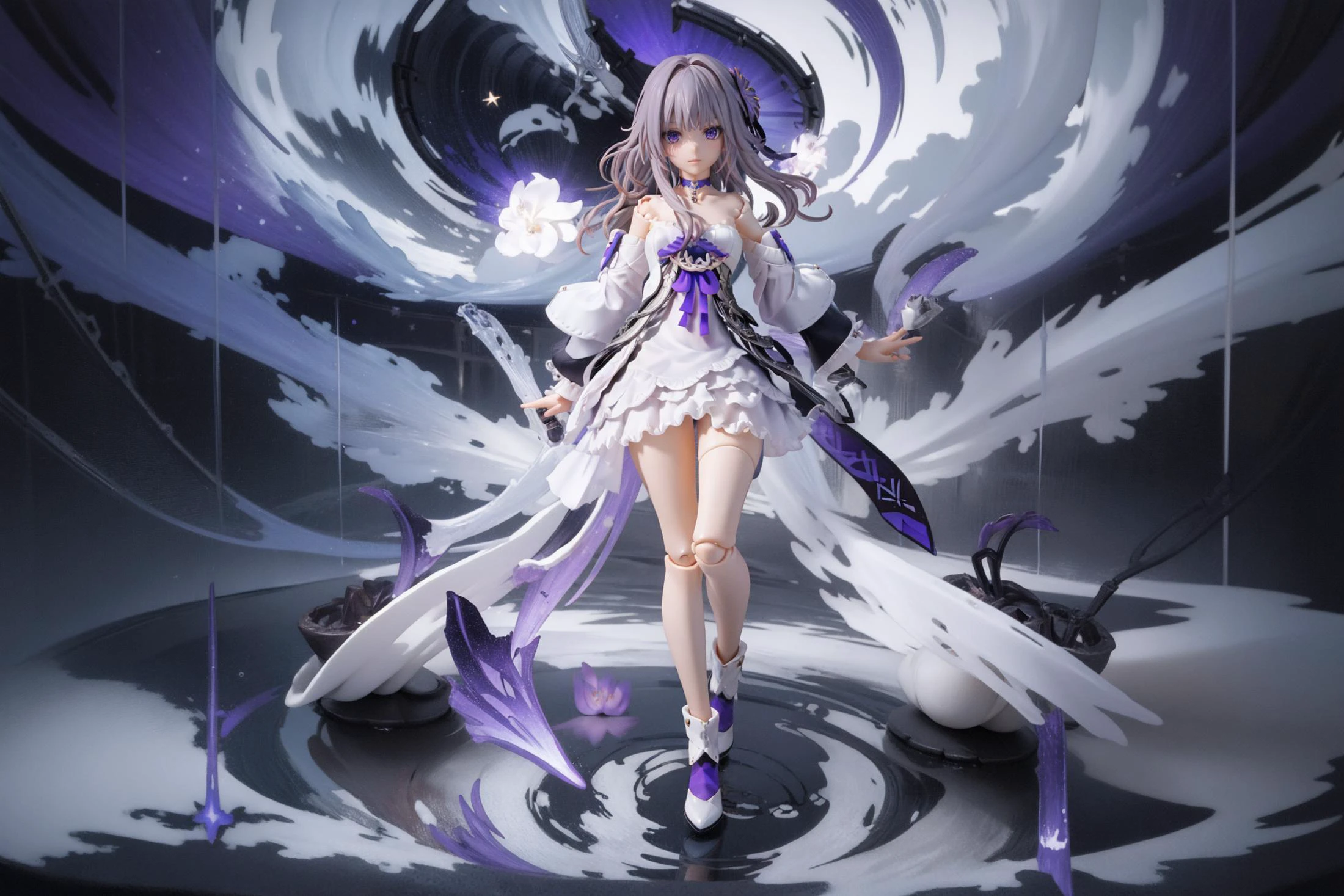 (illustration:1.1),(3D:1.3),(photorealistic:0.8),(concept art:1.2),handmade style,pvc,.,
<lora:1è¸é¨å¤§å°æ§å¶+1or-1breastsizeslideroffset:-0.15>,.,<lora:2ç»èSYK_Mild detail adjuster_V1.0_256ï¼MAXï¼:0.35>,
<lora:1å¹¼+2oræç-2 Mature-Cute:-0.05>,<lora:2渲æé£æ ¼-䏿³¨äºäººåè¶ç飿 ¼V3 FilmVelviaV3:0.45>,
.,(fine and beautiful detailed skin:1),photography aesthetic,cinematic lighting,
.,<lora:1ç«ç»-å´©éSTARRAIL-10:0.7>,simple background,gradient background,
.,
.,<lora:主é¢mhyoå´©é-é»å¡herta_v11h:0.7>,hertadress,herta /(honkai star rail/),grey hair,long hair,purple eyes,doll joints,purple hair flower,beret,single earring,choker,collarbone black jacket,tailcoat,long sleeves,purple ribbon,frills,white dress,checkered dress,ankle boots,, <lora:3åæä¿®å¤Hand v3 SD1.5:0.6>,Perfect hand,