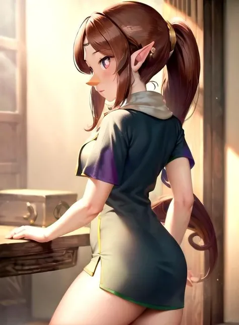 best quality, (masterpiece:1.5),(ultra-detailed), (high quality:1.3), (high resolution), <lora:medli-10:0.7>, medli, 1girl, brown hair, ponytail, pointy ears,