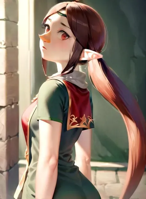 best quality, (masterpiece:1.5),(ultra-detailed), (high quality:1.3), (high resolution), <lora:medli-10:0.7>, medli, 1girl, brown hair, ponytail, pointy ears,
