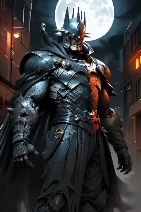 1boy,armor, crown, black cape, in dynamic pose,dynamic angle, shoulder armor, upper armor, helmet, headgear, mechanical jaw
cityscape, strong rim light, absurdres, 1boy, (at night:1.4), dark alley, moon, BREAK grey (android (batmanwholaughs:0.8)) in (matte black hardsuit:1.2), military, roughed up, mechanical arms, city fog, (glowing white eyes)  <lora:nijiarmor_v2:0.9> <lora:BatmanWhoLaughs:0.7>