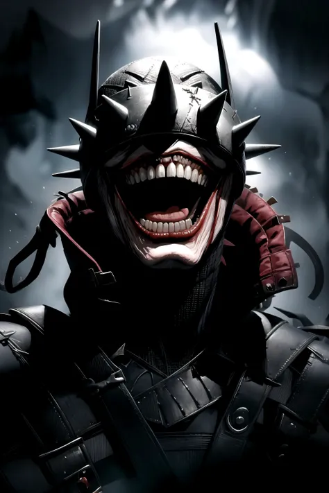 masterpiece, best quality, batmanwholaughs, mist, dark, portrait, laughing, open mouth, tongue out, looking up, nightmare, horror <lyco:BatmanWhoLaughsV1:1>