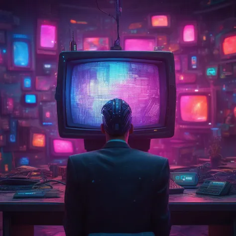 an interesting composition of (dzktxez) , a realistic scene of a cartoon being shown on the TV, extremely detailed, cyberpunk theme, retro futurism, 128k, in this scene there is a person that has a ((television)) for their head, looking at viewer,  (tv head),1boy, male focus, they are wearing a formal black suit, ultra HD, realistic 8K raw photography, prismatic sci fi inspired DSLR photography,  HDR, UHD, 64K, vivid details, vibrant colors, natural lighting, volumetric lighting, bokeh, , cinematic lighting, best quality, official photography, masterpiece