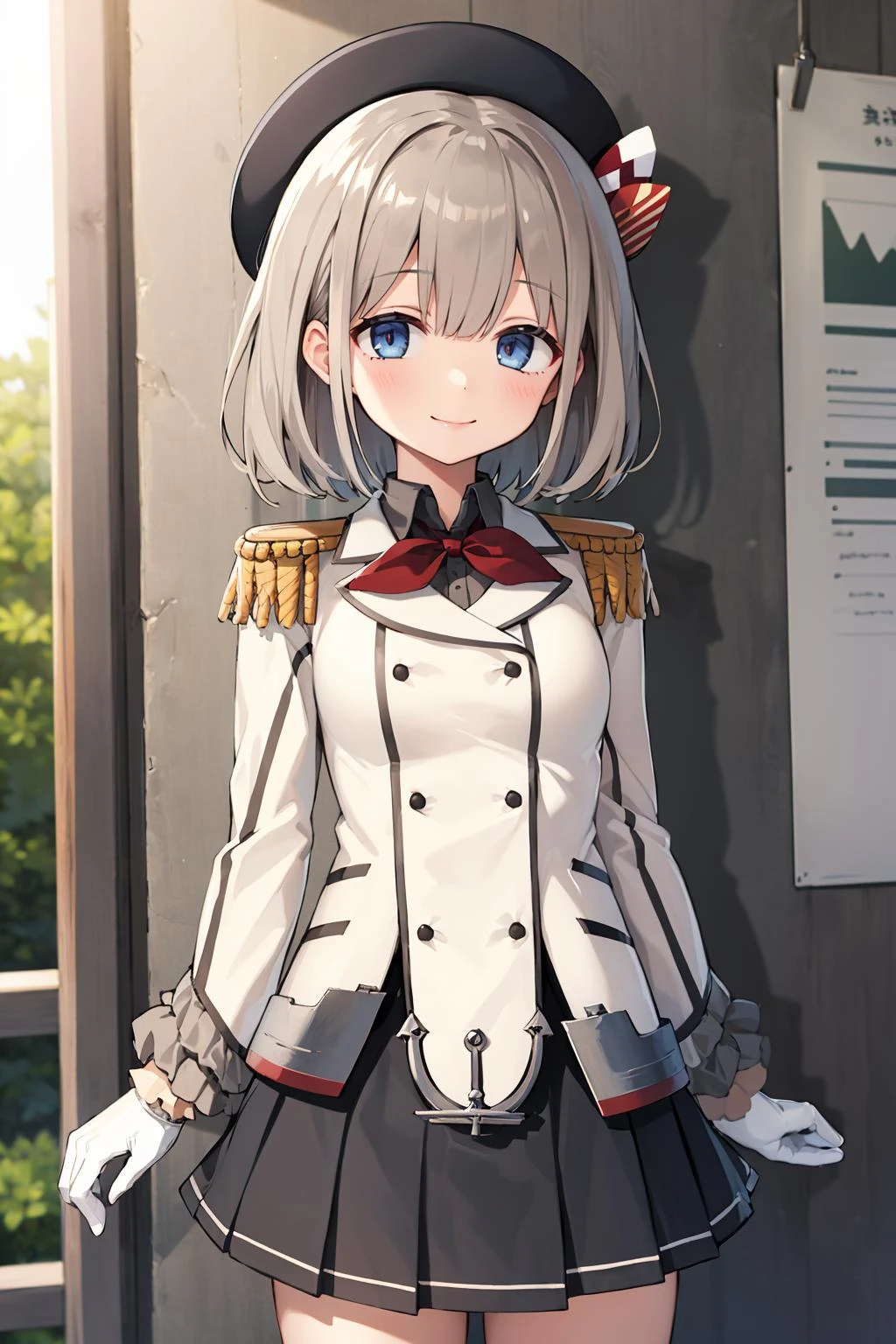 <lora:KashimaCosplay_V10:1> 1girl, solo, smile,
kashicos, beret, white gloves, miniskirt, kneehighs,
<lora:serizawa_asahi_v1:0.7>, aaasahi, short hair, cowboy shot,
outdoors,