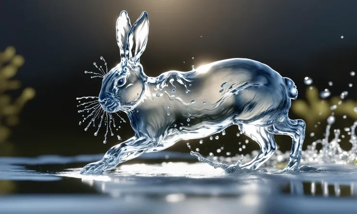 <lora:watercd_xl-000008:0.7>,a transparent water elemental hare made of (watercd_xl,wavy,brightness,contortion,abstract) in pool,water eyes,water hairs,water body,splash water,water drops,no humans,long-focus,tilt-shift,outdoors,on water,full body,chinese zodiac,cutie,cute,still life,front view,facing viewer,looking at viewer,ethereal fantasy concept art,magnificent,epic,majestic,magical, emotional,harmonious,high budget,moody,epic,gorgeous,perfect lighting,realistic,photorealistic,photographic,photo (medium),real,moody lighting,volumetric lighting,reality ray tracing,8K,HDR,UHD,masterpiece,best quality,highly detailed,high resolution,finely detail,extremely detailed,ultra detailed,wallpaper