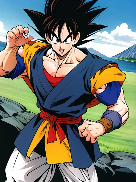 1boy, cowboy shot, goku,  official art, 