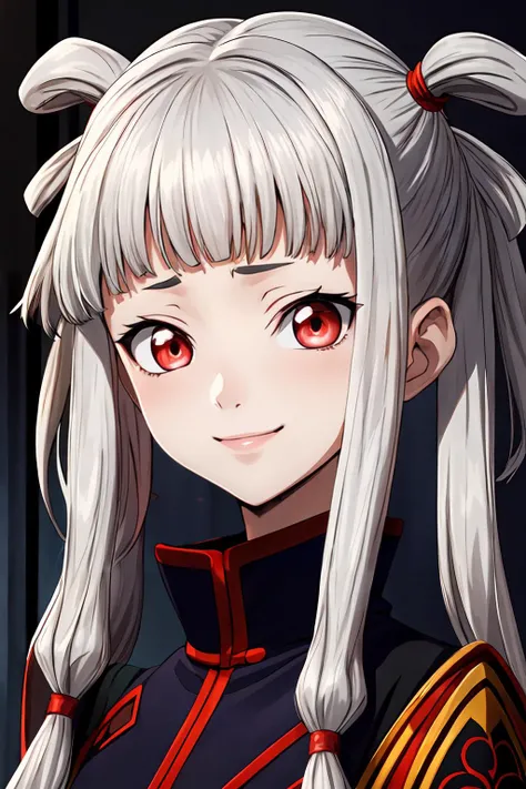 (masterpiece, best quality:1.2), highres, anime screencap, anime coloring, 1girl, solo, smile,
Tianzi_V2, grey hair, long hair, quad tails, sidelocks, blunt bangs, hair tubes, hair rings, hair ornament, red eyes,
looking at viewer, facing viewer, portrait, face focus,
<lora:add_detail_CyberAlchemist:0.4>, <lora:GoodHands-beta2:0.8>, <lora:TianziV2_2-000009:0.8>