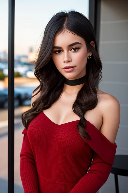 KaiaGerber-3500, Masterpiece, high quality, 4K, beautiful design, shiny, from the front, award winning photo, extremely detailed, amazing, fine detail, absurdres, highly detailed kristen, extremely detailed eyes and face, by lee jeffries nikon d850 film stock photograph 4 kodak portra 400 camera f1.6 lens rich colors hyper realistic lifelike texture dramatic lighting unrealengine trending on artstation cinestill 800 tungsten, 1girl, solo, expressive look, (smiling seductively,puffy lips,) HDR, highest quality, sexy dress, sharp focus, looking at viewer, facing viewer, 4k,emerald green eyes beautifully detailed,a woman in a (((black and red))) dress standing in front of a wall, piercing eyes, looking straight, a 20 year old cute juanita-2500, very happy,long braided hair, wearing an off-shoulder sweater, choker, closeup portrait, in a outdoor cafe in 2015, afternoon light