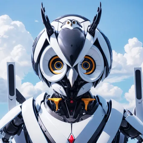 (((masterpiece, best quality, high quality, cute mechanized owl teslabot))), beautiful portrait of a (owl teslabot) in the sky <lyco:tslabot-000015:1.0>, no humans, robot focus