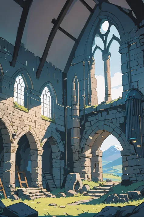 anime style, solid colors, sharp outline, flat shading, well-lit interior, in a Inviting Scottish highland castle ruins<lora:EnvyBetterHiresFixXL01:0:hr=1><lora:mega2clearXL:0.5>