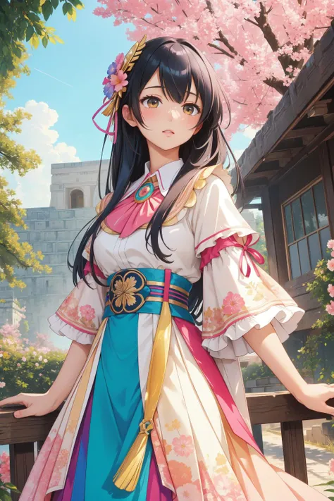1girl, (landscape art designed by Theodore Robinson:1.0) , colorful art, dramatic Chromolithograph, Rule of Thirds, high angle shot of a Emotionally Charged Flowery Reiwa Era ([Chichen Itza|Falchion]:1.3) , it is in a Corporate setting, it has ornate details, at [Visual|Eclectic] forest, Lazuli blossoms and foliage, at Blue hour, deep focus, Simple illustration, Hopeful, Fashwave, rim light, 800mm lens, Oversaturated, dripping fluorescent pink and Beige, layered textures, adobe lightroom, photolab, Vibrant colors