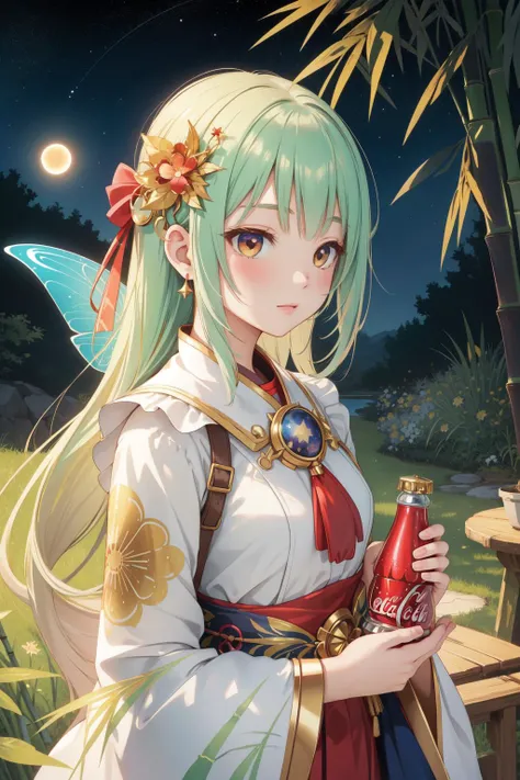 1girl, colorful Unreal Engine, majestic, upper body shot of a Tranquil Biomorphic Metalhead ([Hazel|Bamboo shoot]:1.3) , it has exquisite details, it is made by Coca-Cola, Golden ratio, near Wet Estonia, lush grass and Solar eclipse in background, Stars in the sky, FOV 90 degrees, nature art, (designed by Ohara Koson:1.3) , (Augustus John:0.8) , Detailed illustration, Fantasy, Fairy Kei, Ethereal Lighting, pinhole lens, Low Contrast, Encaustic Paint, Alabaster and electric red details, dslr, professional, intricate details