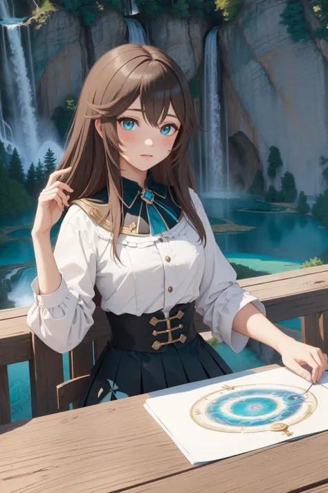 1girl, (impressionism art designed by Gifford Beal:0.7) and (Gustave Moreau:1.1) and (Mr. Doodle:1.3) , professional wall Graffiti, Rule of Thirds, landscape of a Disheartened Internally Glowing ([The Book of Kells:Plitvice Lakes National Park:4]:1.3) from inside of a Yosemite National Park, dense city and Planetary nebula in background, at Blue hour, Awe, Kinetic Pointillism, flat lighting, F/14, Calotype, taiji, hearthstone artwork, 8K, octane engine, FF14