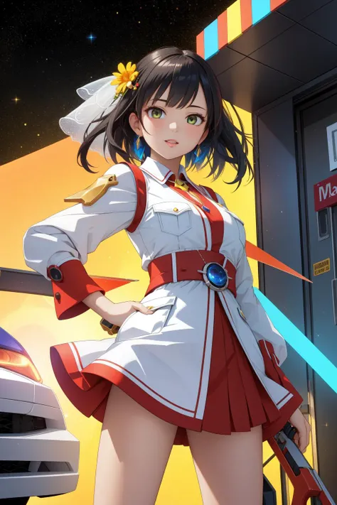1girl, professional Octane render, awardwinning Low-Poly, vibrant Painting of an intricate details, Steerage ([Pocket knife|collard greens]:1.3) , the Pocket knife is very Repugnant and Bridal, it is made from Universe, it is made by Netflix, detailed DayGlo yellow background, desolate street and Kuiper Belt in background, at Nighttime, horizon-centered, Amusing, Cubo-futurism, volumetric lighting, Circular polarizer, Primary Colors, fairy tale, glittering, beautiful, ultra high res, good-looking