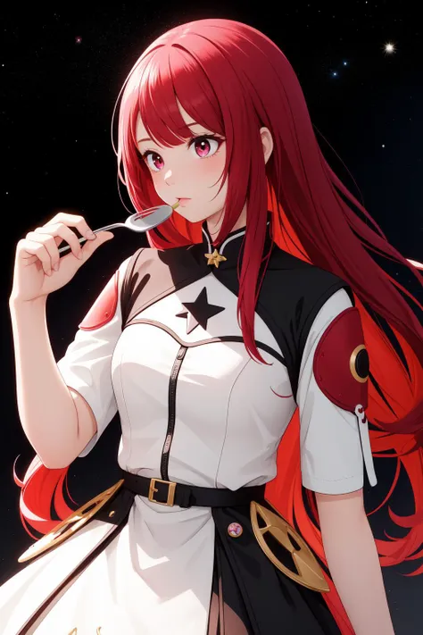 Anime girl with red hair and a white dress holding a knife - SeaArt AI