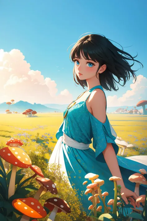 1girl, (stylized by Arkhyp Kuindzhi:0.7) and (Paul Rader:1.1) and (Felix Kelly:0.8) and (Alessio Albi:1.2) , epic Drawing, surreal, landscape of a Depressing [Hateful:Unexpected:8] ([Mushroom Kingdom|Jersey]:1.3) from inside of a Eritrea, lush flora with Grass, Sunny, Satisfying, concept art, Villagecore, Ethereal Lighting, telephoto lens, Mono Color, Soutache, vibrant, Best quality, contest winner, rich colors, nature