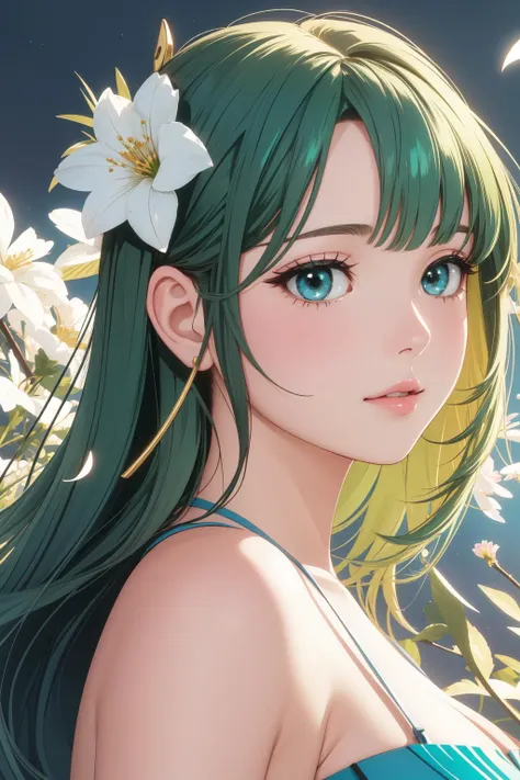 1girl, professional portrait, stylized, close up of a Old Affectionate thicc Disco Era (Female Windcaller:1.3) , her hair is Industrial and styled as Layered, plain Messy background, deep green space and blossoms, Bathed in shadows, horizon-centered, Sketch, Happy, Animecore, Reflected light, F/5, One Color, Kintsugi, under water, realistic and detailed, realistic lovely face, arthouse, 64K