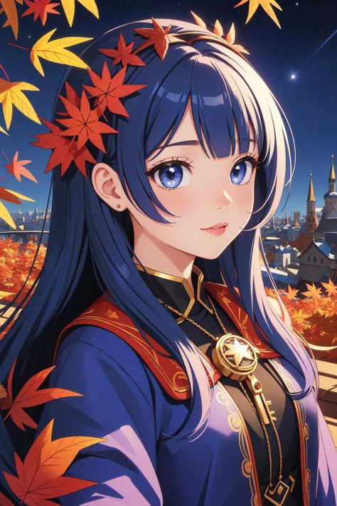 1girl, mundane Digital artwork, intricate background, selfie of a Incredibly Detailed Geeky [Victorian:Russian:4] ([Workshop:Autumn leaf pile:2] of Charity:1.3) , it is covered in Spikes, it has ornate details, centered electric indigo background, [Freelance|Scenic] blossoms and city, at Midday, Wide view, Contemporary, Romantic, stylized, Seapunk Art, key light, F/14, three colors, triadic, cosmic energy, pixiv, 64K, female