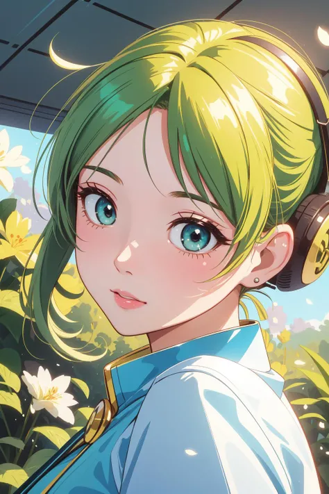 1girl, professional portrait, stylized, close up of a Old Affectionate thicc Disco Era (Female Windcaller:1.3) , her hair is Industrial and styled as Layered, plain Messy background, deep green space and blossoms, Bathed in shadows, horizon-centered, Sketch, Happy, Animecore, Reflected light, F/5, One Color, Kintsugi, under water, realistic and detailed, realistic lovely face, arthouse, 64K