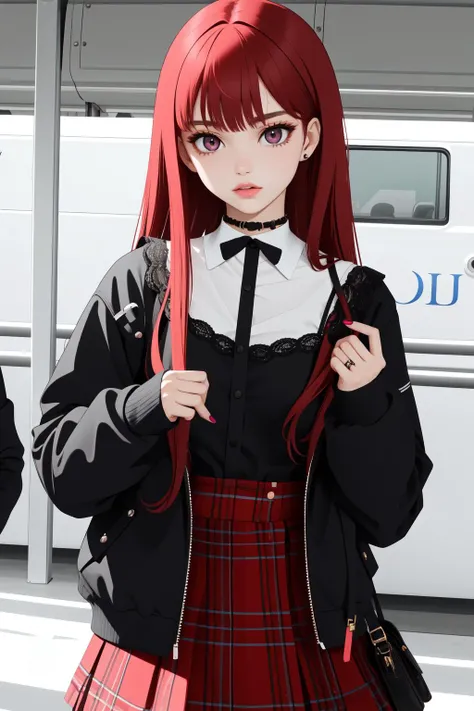 DV_Karah_Vicious, 1girl, dressed, upper body, <lora:flat2:0.3>