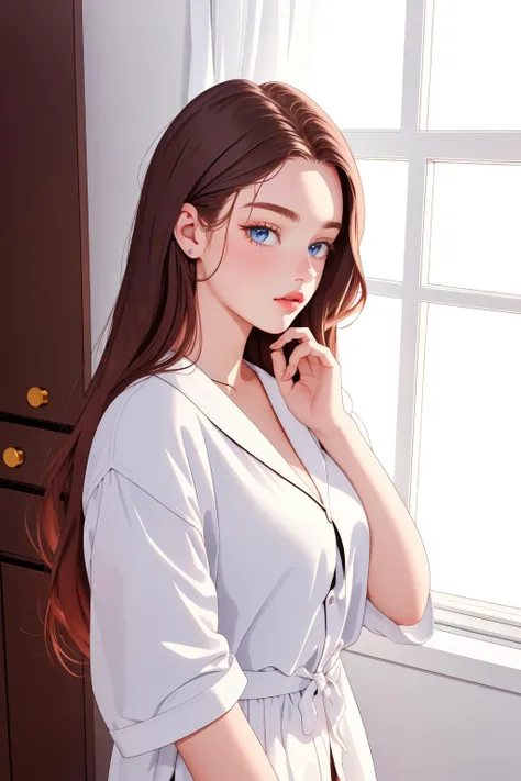 DV_Keeley_Vicious, 1girl, dressed, upper body, <lora:flat2:0.3>