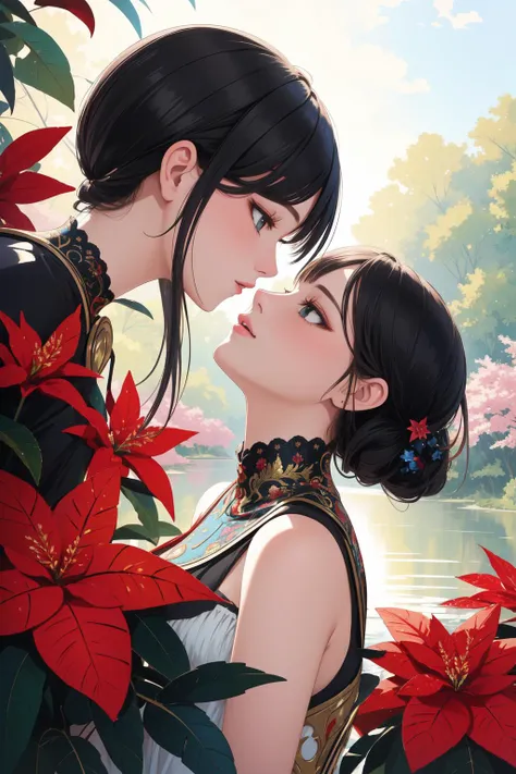 1girl, artistic Digital artwork, intricate details, shot from side of a ("The Shape of Invasion":1.3) , it is very Murano and Sprawling, lush pond with Poinsettia, Spring, soft focus, figurativism art, [ (dark art designed by Gail Potocki:1.2) , (Robert Antoine Pinchon:0.7) , (Ruth Bernhard:0.7) :17], Ultra Real, Hopeless, dtx, Gray lighting, Zoom lens, anaglyph effect, Impasto, glimmering transformation, Pixabay, 4K, detailed