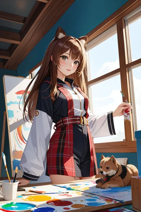 1girl, Painting, [Yorkshire Terrier| Mink], it is Unattractive, Hurricane, Wide view, Surprising, otherworldly