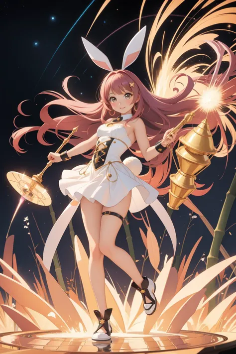 (hyper extreme detailed),(masterpeace),(hyper extreme),(photorealistic),CG,(colour:1.2), beautiful lighting,light from the front,solo, <lora:Symphonic_Lily:0.7>,Symphonic_Lily,blwon hair,ahoge,long hair,blowh eyes,hair prnament,light pink long glove,light pink and blue short dress,frilled skirt, high heel,standing,