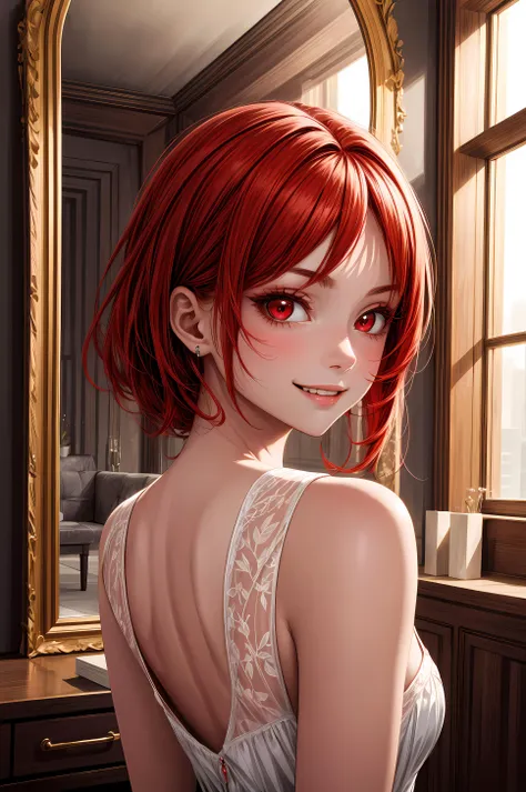 (masterpiece, best quality, extremely delicate, beautiful, highres, original), beautiful girl, red hair, red eyes, evil smile, <lora:pose mirror-000008:0.8> mirror,
<lora:add_detail:1>,