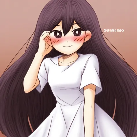 mariomori, 1girl, solo, smile, looking at viewer, blush, white dress, farawaymari