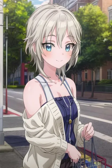 masterpiece, best quality,1girl,ultra detail,<lora:GoodHands-vanilla:0.8> <lora:anmnr01:0.3> <lora:add_detail:0.5>,outdoor ,casual town,stylish angle <lora:anastasia-idolmaster:0.7>,anastasia,fluffy onepiece,smile,blush,close up,bare shoulder,shopping, masterpiece, best quality, highres,1girl,,<lora:GoodHands-vanilla:0.8> <lora:anmnr01:0.3> <lora:add_detail:0.5>