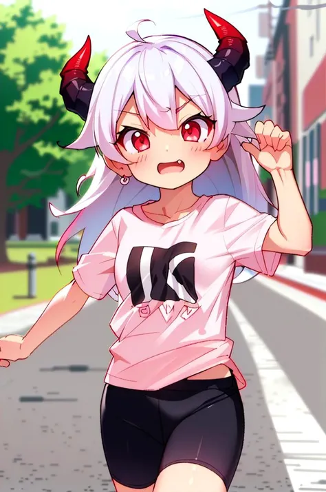 (best quality, masterpiece, hires), <lora:Arco_-_Marco_and_the_Galaxy_Dragon:0.8>, arco, lilac hair, horns, red eyes, dip dye, ascot, ((toon)), t-shirt, running,