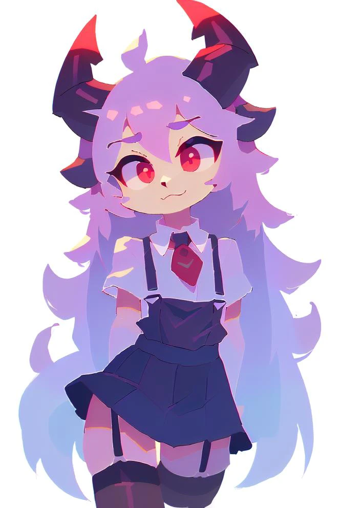 (best quality, masterpiece, hires), <lora:Arco_-_Marco_and_the_Galaxy_Dragon:0.8>, arco, lilac hair, horns, red eyes, dip dye, suspender skirt, ascot, thighhighs, garter straps, ((toon))