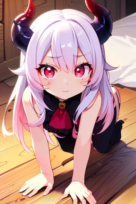(best quality, masterpiece, hires), <lora:Arco_-_Marco_and_the_Galaxy_Dragon:0.8>, arco, lilac hair, horns, red eyes, dip dye, ascot, ((toon)), luxury fashion, plank pose,
