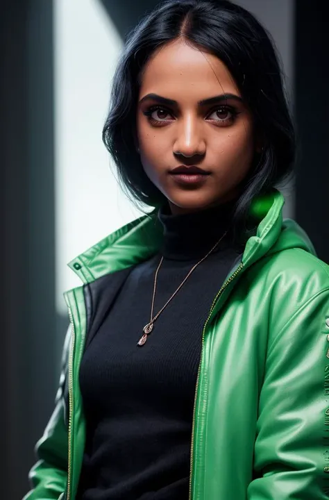 ((sfw)), photograph of amitaS1, ((face and [bust] portrait)) of a naturally beautiful and stunning cyberpunk hacker babe, wearing a (detailed) and [colorful] jacket, (natural skin texture, highly detailed face and eyes), cyberpunk aesthetic, best quality, masterpiece, 4k, absurdres, by arny freytag,