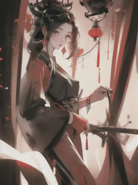 ink, 1girl, facing the camera, monochrome, looking at the viewer, brush strokes, red Chinese dress, perking nipples, traditional media, watercolor <lora:Brushing-v2:0.6>, <lora:Nipple:0.60>