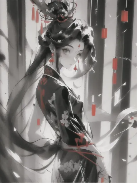 ink, 1girl, facing the camera, monochrome, looking at the viewer, brush strokes, Chinese dress, perking small cute nipples, traditional media, watercolor <lora:Nipple:0.60>, <lora:Brushing-v2:0.85>