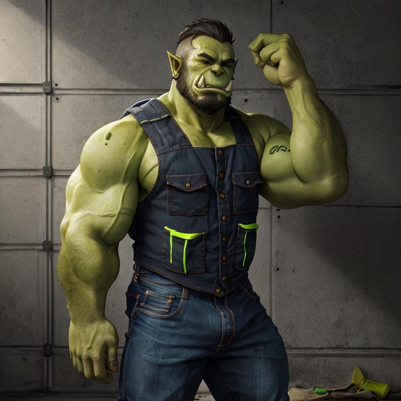 A close up of a man in a vest and a hulk costume - SeaArt AI