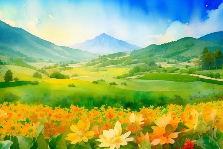 ((((ultra illustrated style:1.0)))),best quality,best animated,masterpiece,ray tracing, global illumination,transparent watercolor,flower,landscape, <lora:transparent watercolor:1>