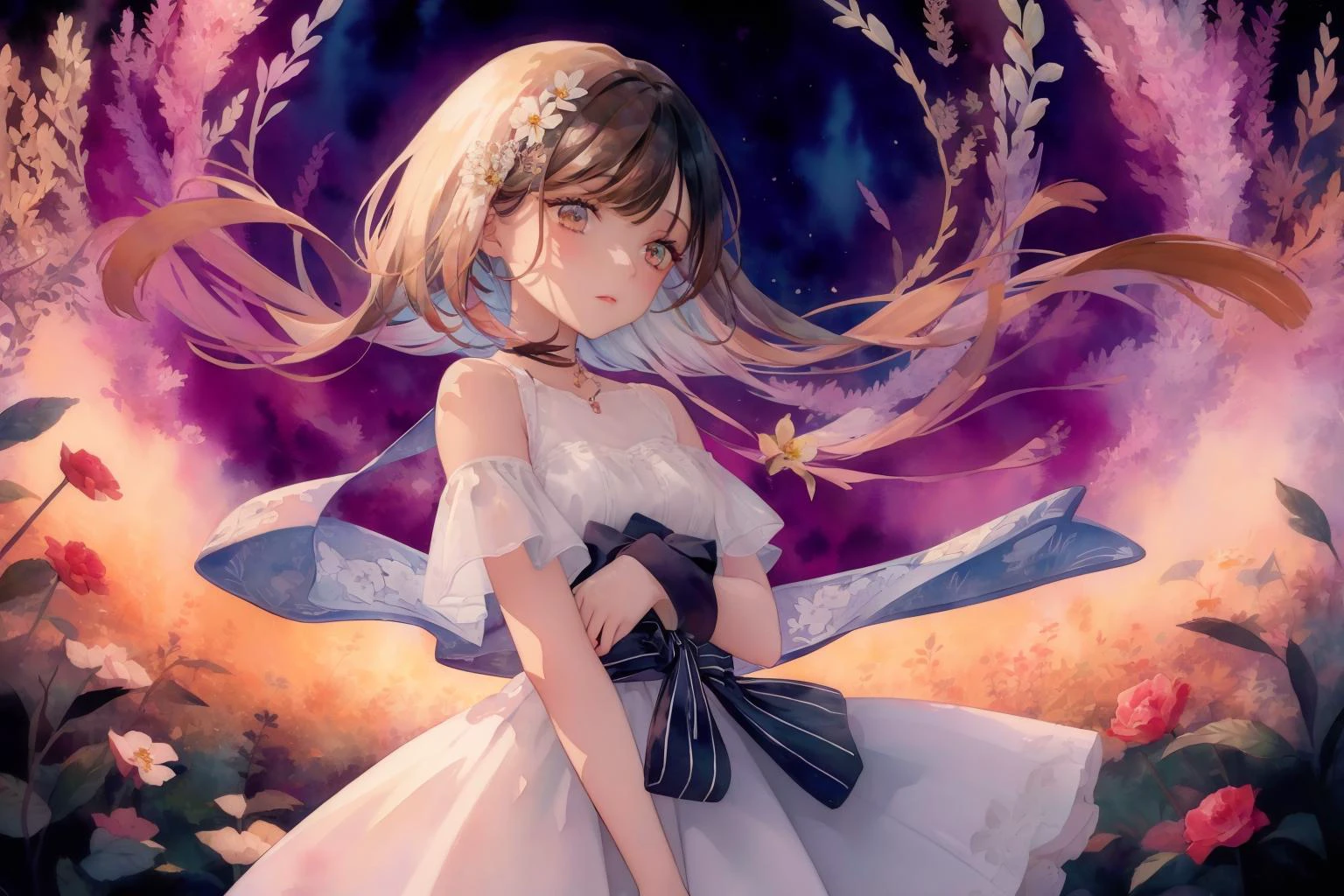 ((((ultra illustrated style:1.0)))),best quality,best animated,masterpiece,ray tracing, global illumination,transparent watercolor,1girl, solo,flower, cowboy shot, <lora:transparent watercolor:0.8>