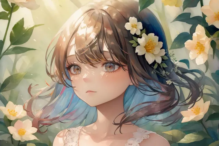 Anime girl with blue hair and flowers in her hair - SeaArt AI