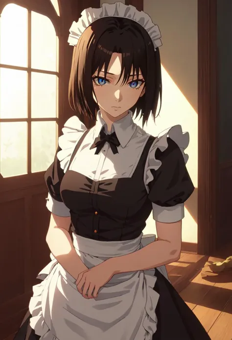 best quality, masterpiece, highres, solo, (ryougi_shiki_karanokyoukai:1.10), (maid:1.40), (long maid dress:1.15), anime_style, 22 <lora:ryougi_shiki_karanokyoukai:0.80>