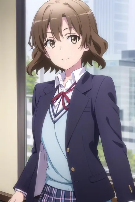 kaoriorimoto, <lora:kaori orimoto s2s3-lora-nochekaiser:1>,
kaori orimoto, short hair, brown hair, hair ornament, (brown eyes:1.5), hairclip, smile,
BREAK skirt, ribbon, school uniform, jacket, black jacket, plaid, plaid skirt, blazer, sobu high school uniform,
BREAK indoors, classroom,
BREAK looking at viewer,
BREAK <lyco:GoodHands-beta2:1>, (masterpiece:1.2), best quality, high resolution, unity 8k wallpaper, (illustration:0.8), (beautiful detailed eyes:1.6), extremely detailed face, perfect lighting, extremely detailed CG, (perfect hands, perfect anatomy),