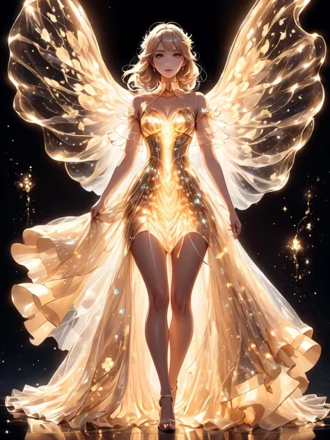 breathtaking anime style beautiful woman wearing a Pale Gold (bioluminescent dress) <lora:xl_bioluminescent_dress-1.0:0.8>, Stomping,  . award-winning, professional, highly detailed