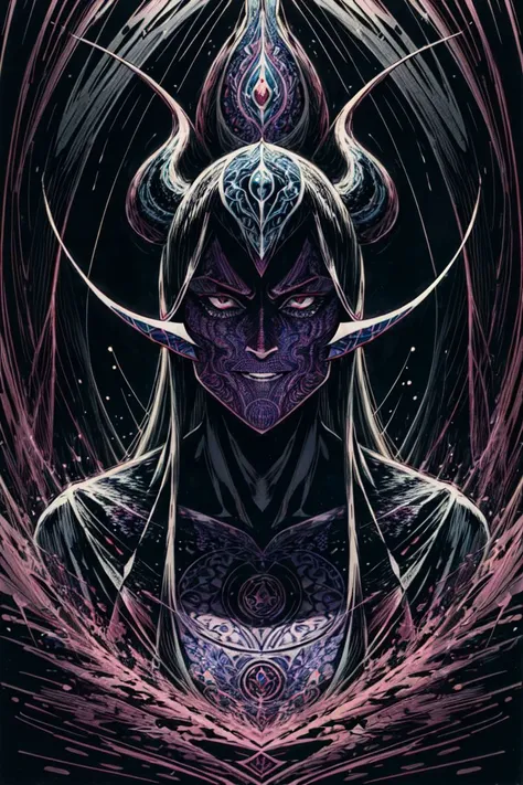 masterpiece, best quality, ultra high res, highly detailed, (style of Steve Ditko:1.4), (psychedelic art:1.4), [woman AND demon:5], BREAK, (underworld queen:1), dark color theme, swirling energy, sharp focus, visually stunning, diabolical, horror, evil, intricate, Ukiyo-e, perferct shading, volumentric lighting <lora:Ukiyo-e:0.3>