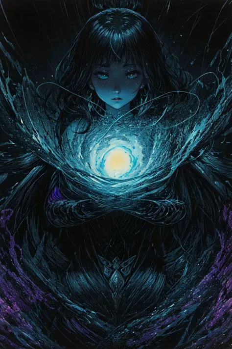 (masterpiece:1.4, best quality), (intricate details), unity 8k wallpaper, ultra detailed, (abstract art:1.2), captivating abstract portrayal, woman from another dimension, a symphony of iridescent colors merging and shifting seamlessly, dynamic pose with swirling patterns of energy engulfing her, a mix of determination and serenity in her expression, an overall feeling of transcendence and exploration, ukiyo-e, consumed by inner darkness, void calling her, (beautiful cosmic eyes), perfect lighting, perfect shading, (Cy Twombly:1.3), <lora:more_details:0.6> <lora:Ukiyo-e:0.6> <lora:Elixir:0.8>