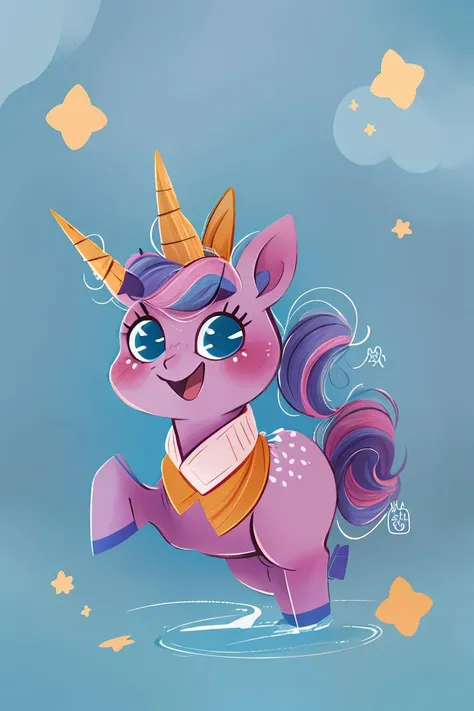 fant, antonella fant, solo, smile, open mouth, blue eyes, full body, :d, signature, pokemon (creature), no humans, unicorn,<lora:antonellafant:0.8>,chibi,