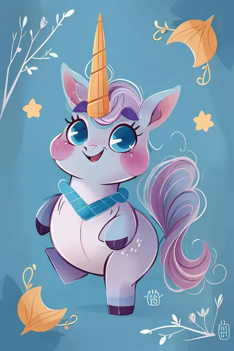 fant, antonella fant, solo, smile, open mouth, blue eyes, full body, :d, signature, pokemon (creature), no humans, unicorn,<lora:antonellafant:0.8>,chibi,