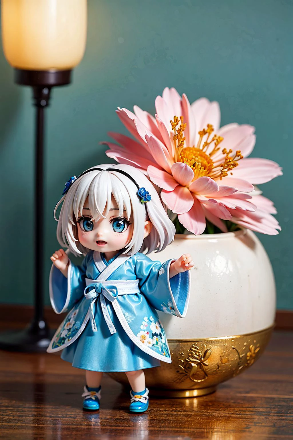 (masterpiece, best quality:1.5),masterpiece, best quality, 8k, insane details, intricate details, hyperdetailed, hyper quality, high detail, chibi, aquatic flowers,1girl, wearing hanfu,colorful,(translucent), simple background, background, soft cinematic lighting, octane render, studio lighting, art, light color, (cute, chibi)